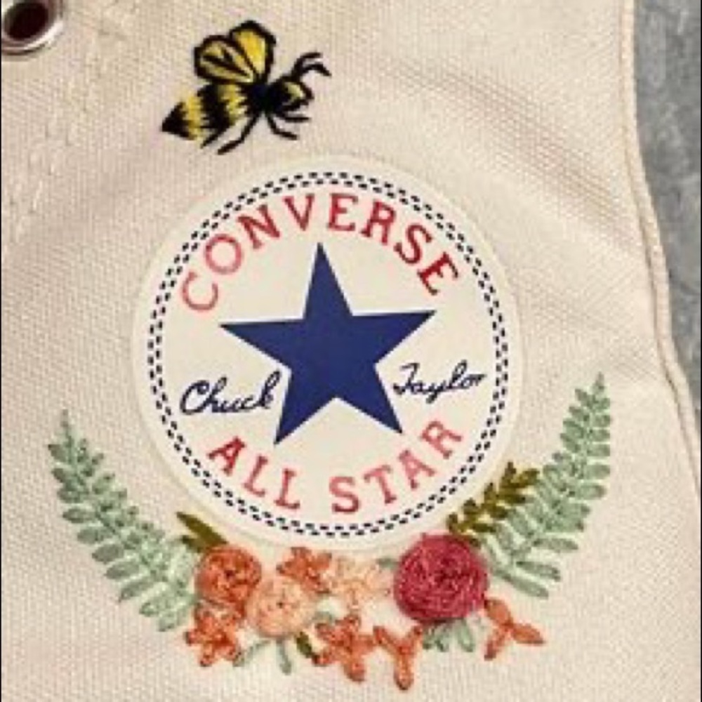 Hand embroidered white converse high tops